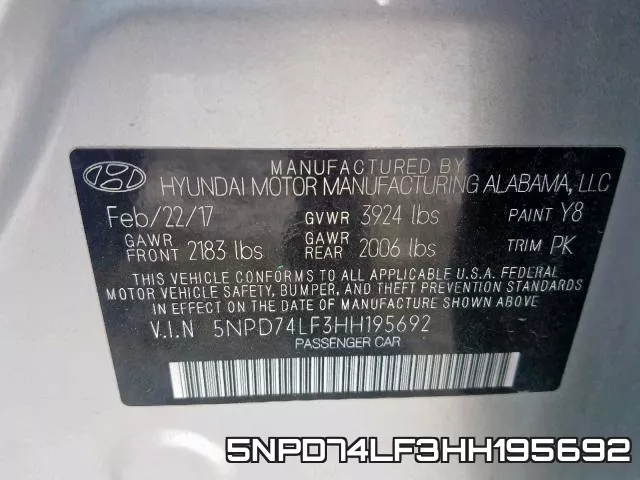 5NPD74LF3HH195692 фото 2