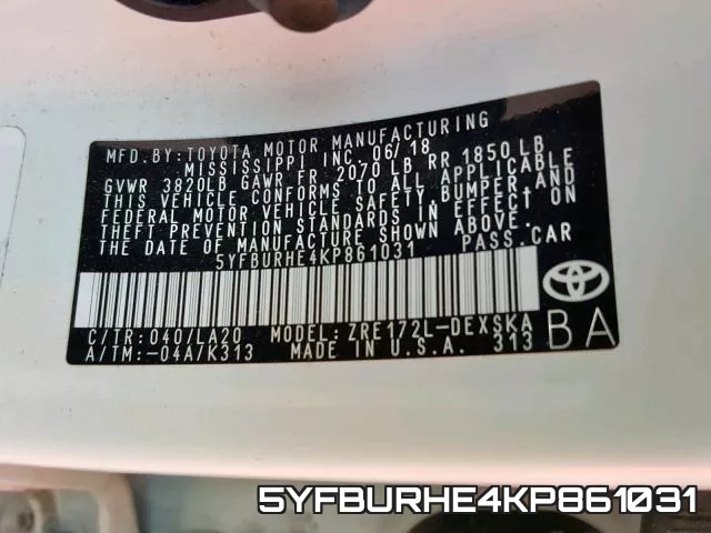 5YFBURHE4KP861031 фото 2