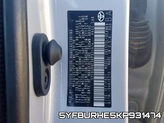 5YFBURHE5KP931474 фото 2