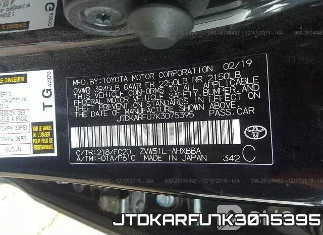 JTDKARFU7K3075395 фото 10
