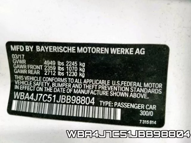 WBA4J7C51JBB98804 фото 2