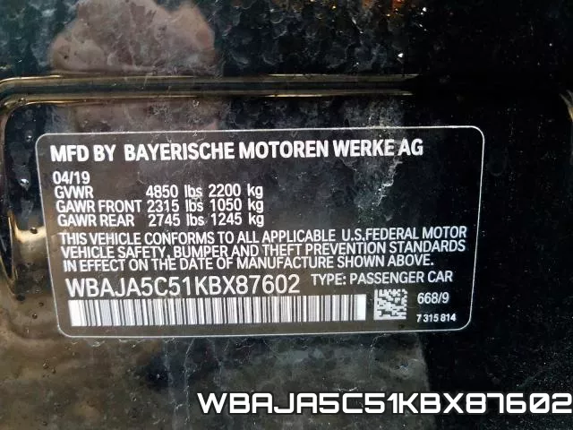 WBAJA5C51KBX87602 фото 2