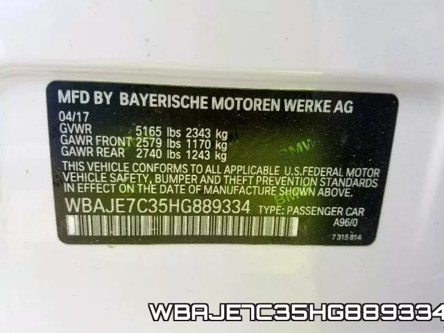 WBAJE7C35HG889334 фото 2