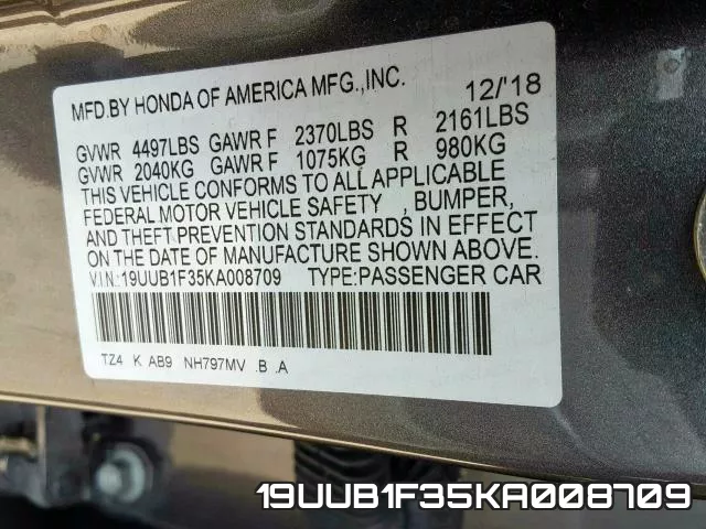 19UUB1F35KA008709 фото 2