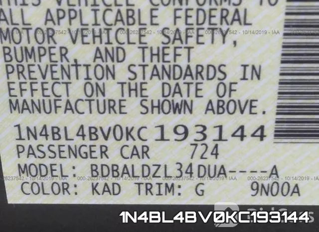 1N4BL4BV0KC193144 фото 9