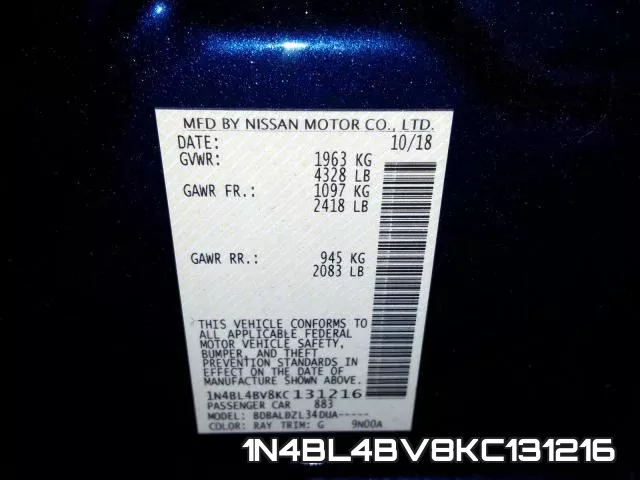 1N4BL4BV8KC131216 фото 2