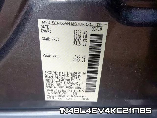 1N4BL4EV4KC211785 фото 2