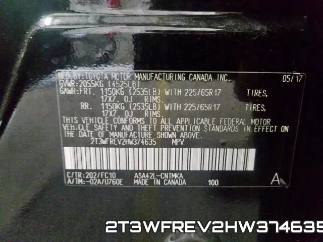 2T3WFREV2HW374635 фото 2