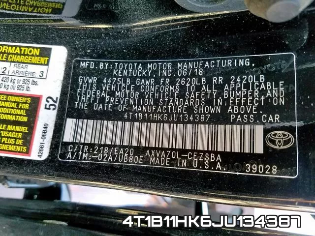 4T1B11HK6JU134387 фото 2