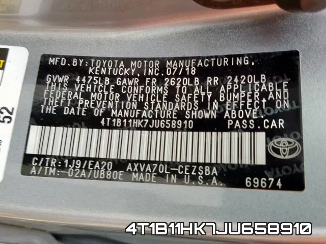 4T1B11HK7JU658910 фото 2