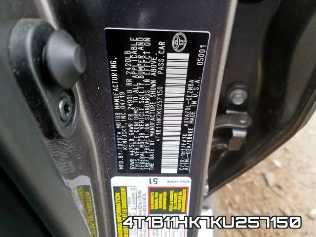 4T1B11HK7KU257150 фото 2