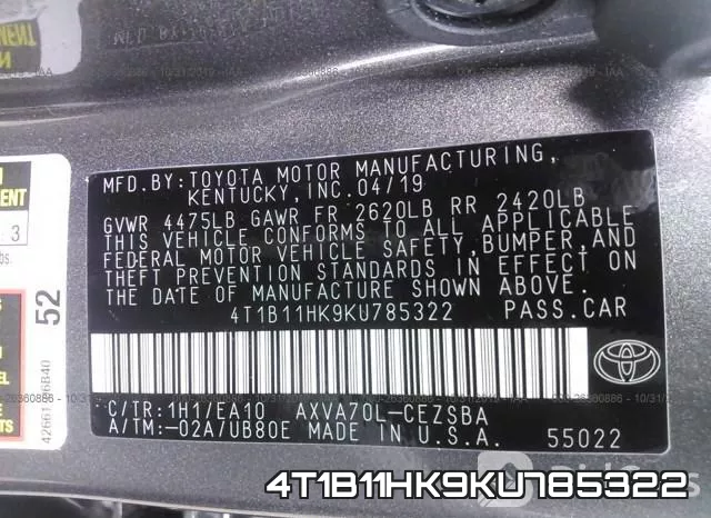 4T1B11HK9KU785322 фото 10