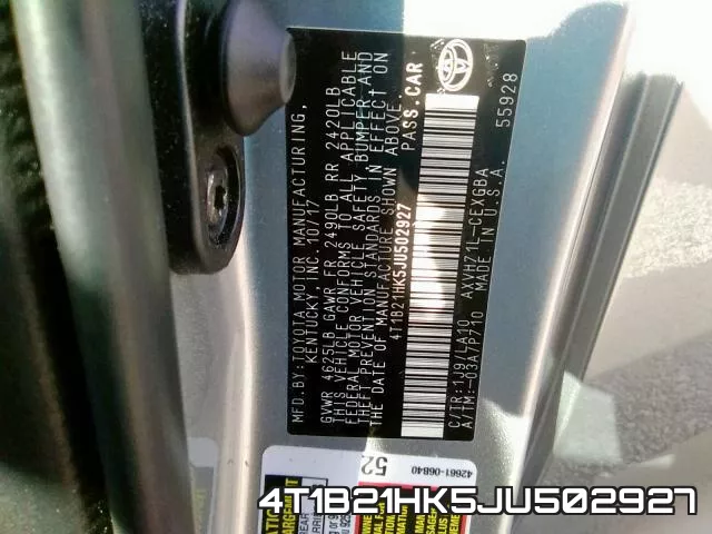 4T1B21HK5JU502927 фото 2