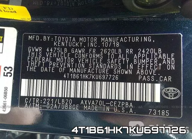 4T1B61HK7KU697726 фото 9