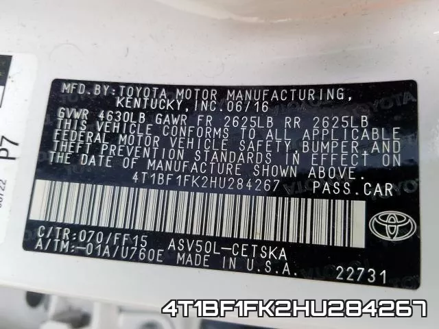 4T1BF1FK2HU284267 фото 2