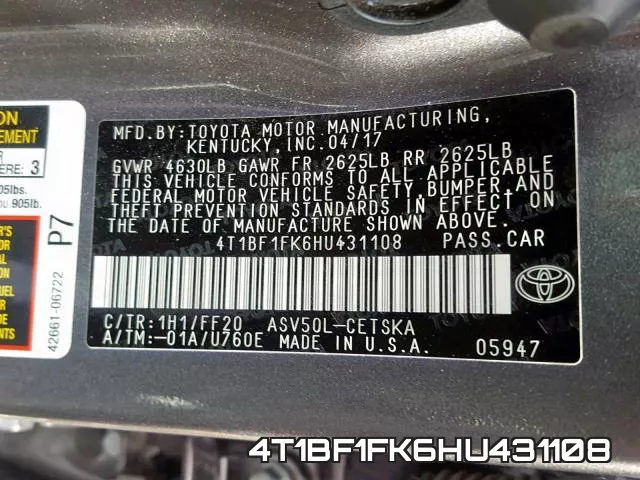 4T1BF1FK6HU431108 фото 2