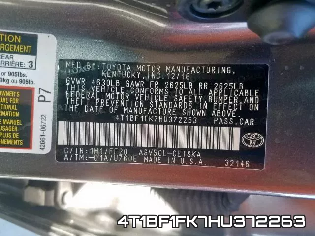 4T1BF1FK7HU372263 фото 2