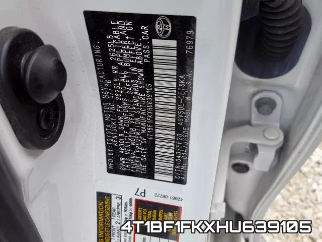 4T1BF1FKXHU639105 фото 2