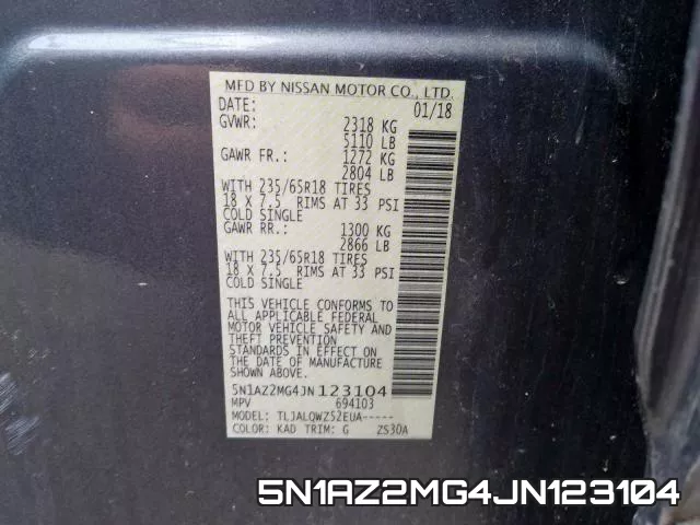 5N1AZ2MG4JN123104 фото 2