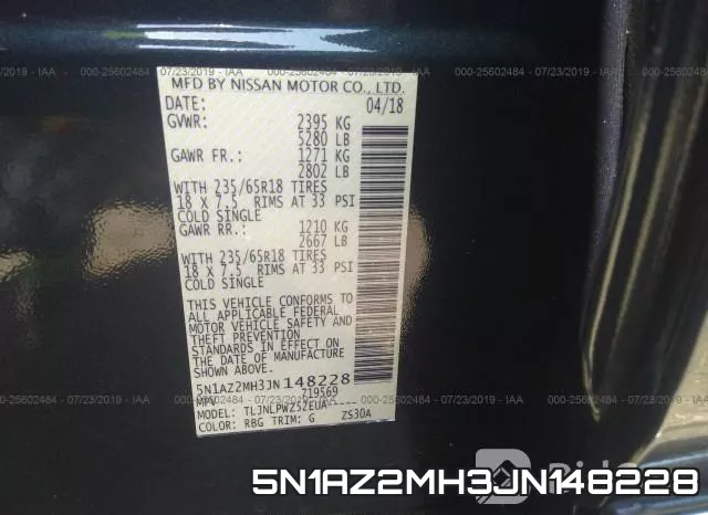5N1AZ2MH3JN148228 фото 10