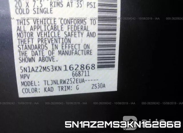 5N1AZ2MS3KN162868 фото 10