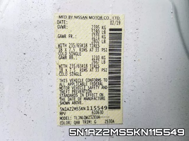 5N1AZ2MS5KN115549 фото 2
