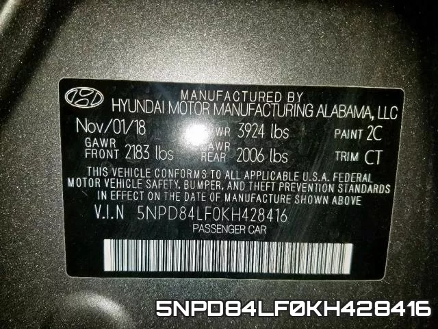 5NPD84LF0KH428416 фото 2