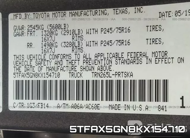 5TFAX5GN8KX154710 фото 10