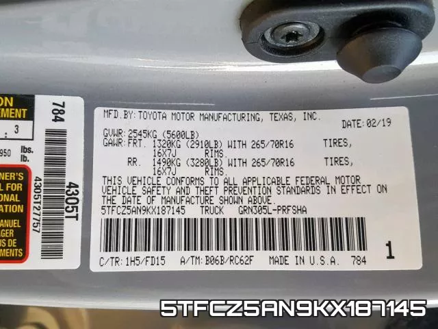 5TFCZ5AN9KX187145 фото 2