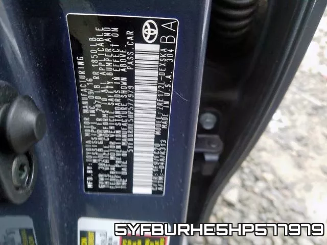 5YFBURHE5HP577979 фото 2