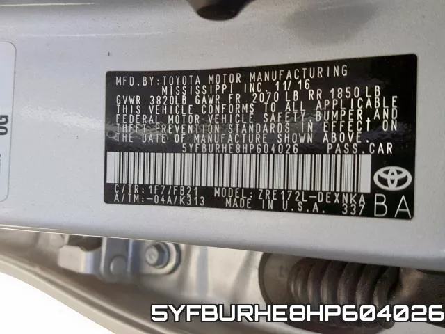 5YFBURHE8HP604026 фото 2