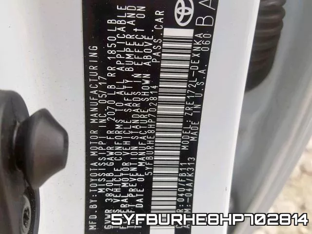 5YFBURHE8HP702814 фото 2