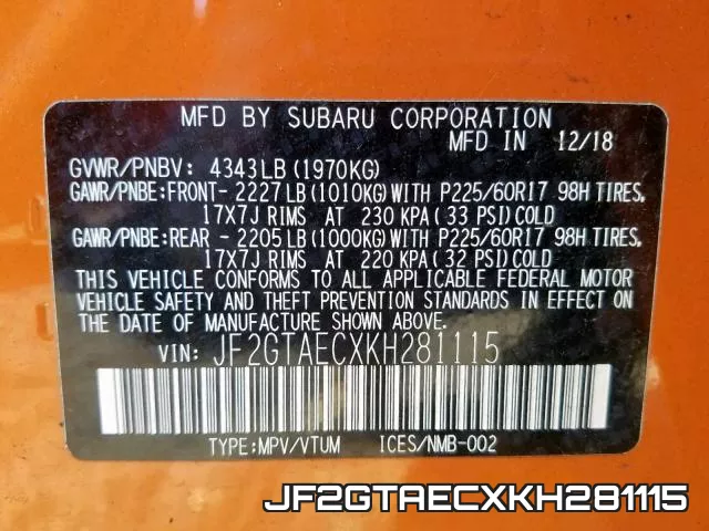 JF2GTAECXKH281115 фото 2