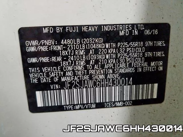 JF2SJAWC6HH430014 фото 2