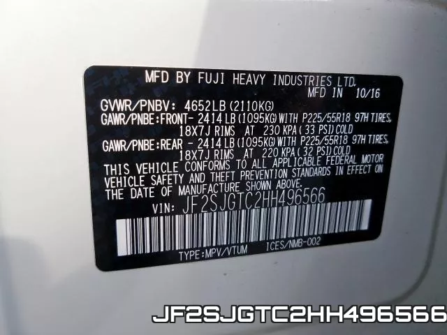 JF2SJGTC2HH496566 фото 2