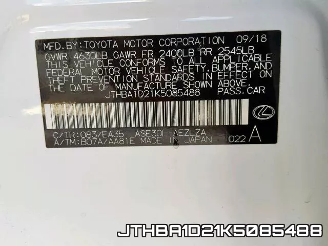 JTHBA1D21K5085488 фото 2