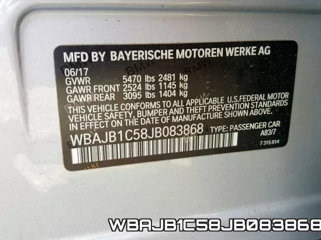 WBAJB1C58JB083868 фото 2
