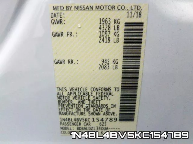 1N4BL4BV5KC154789 фото 2