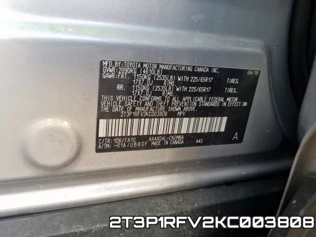 2T3P1RFV2KC003808 фото 2