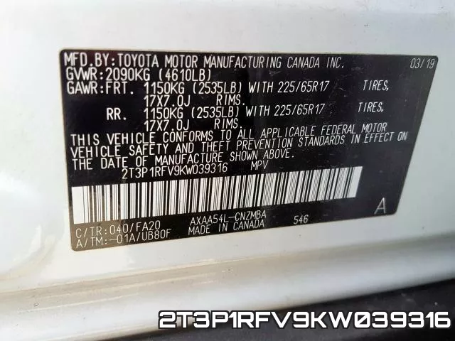2T3P1RFV9KW039316 фото 2
