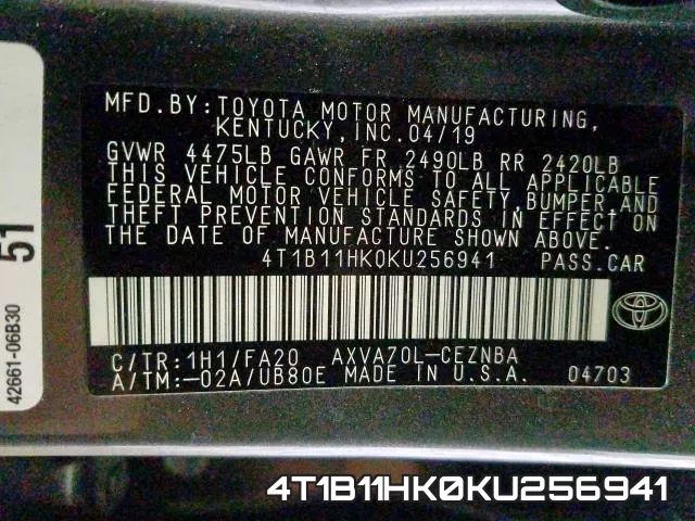 4T1B11HK0KU256941 фото 2