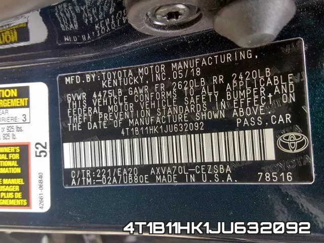 4T1B11HK1JU632092 фото 2
