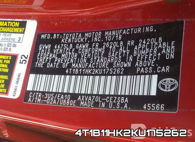 4T1B11HK2KU175262 фото 10