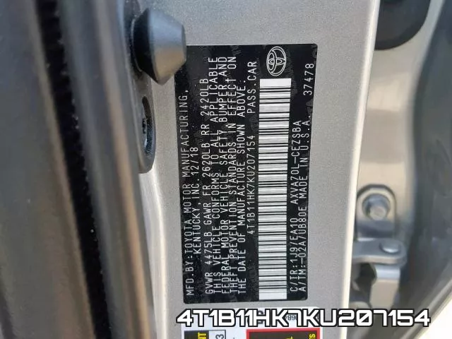 4T1B11HK7KU207154 фото 2