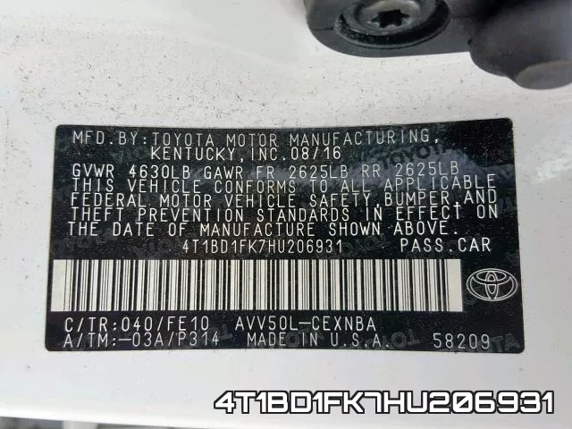 4T1BD1FK7HU206931 фото 2