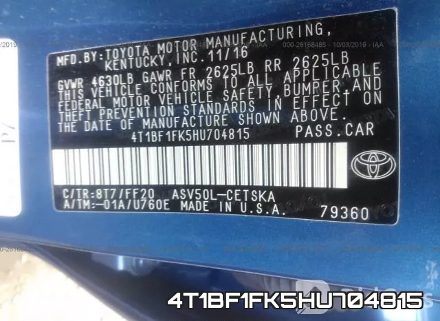 4T1BF1FK5HU704815 фото 7