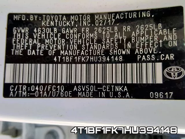 4T1BF1FK7HU394148 фото 2