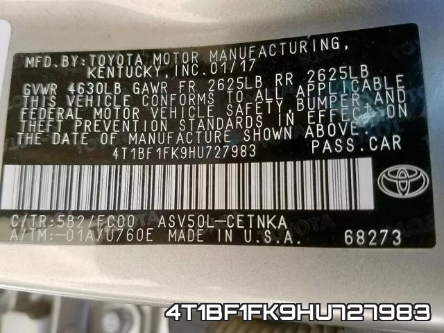 4T1BF1FK9HU727983 фото 2