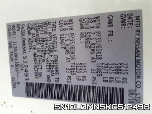 5N1DL0MN5KC512493 фото 2
