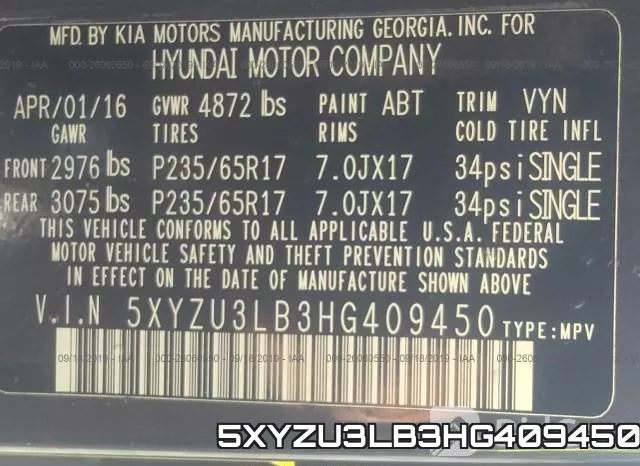 5XYZU3LB3HG409450 фото 10